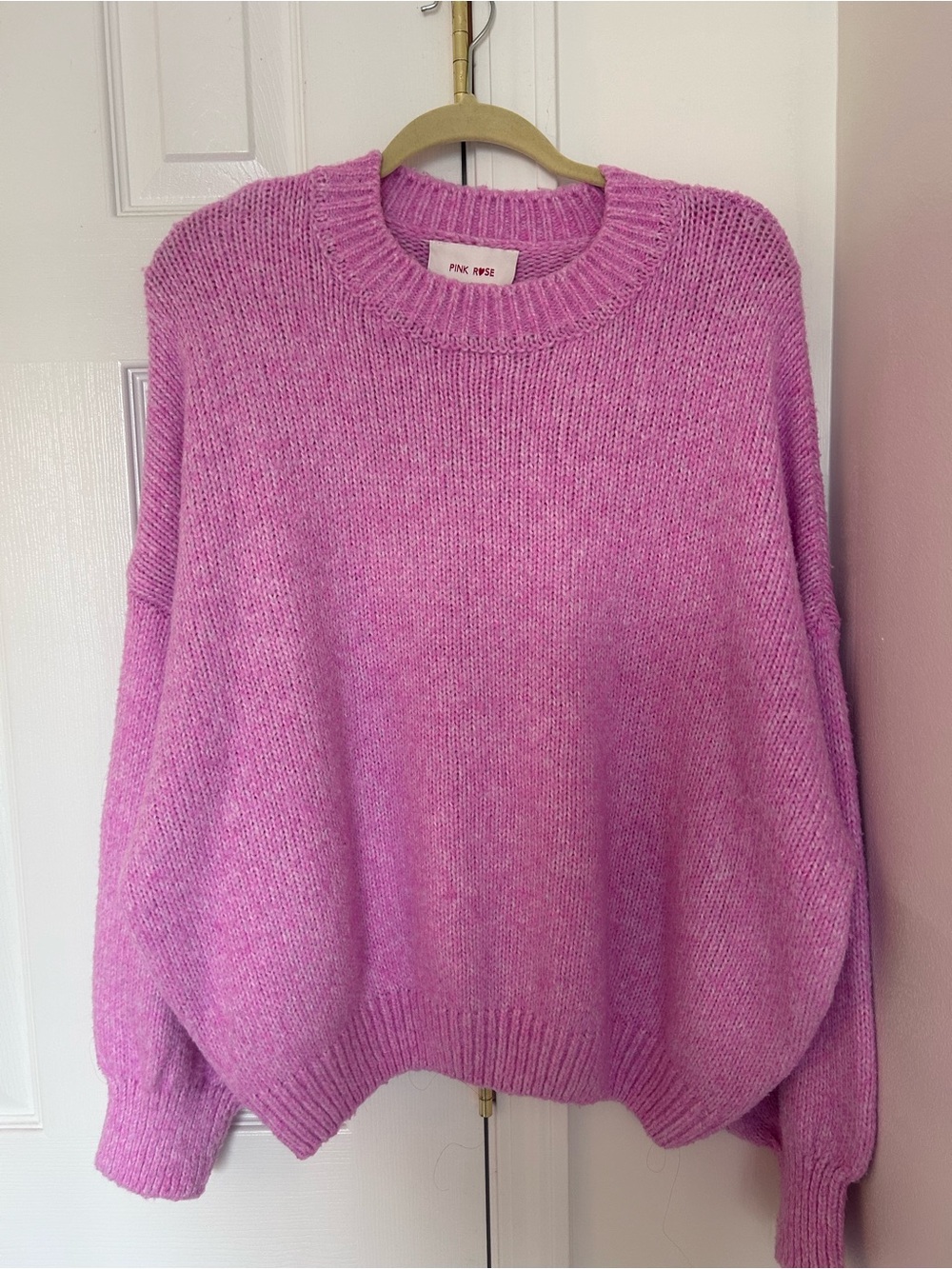 Pink Rose Lilac-Pink Ribbed Crewneck Sweater